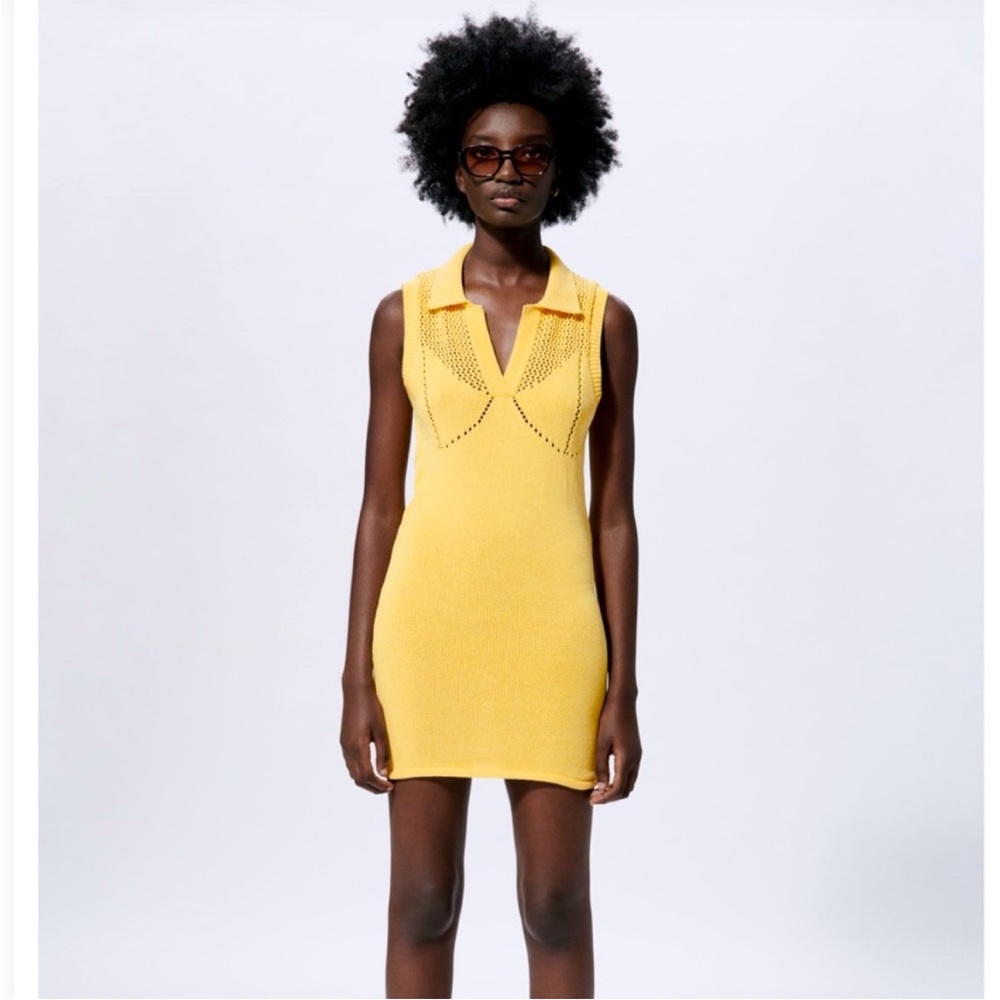 Zara Yellow Knit Fitted Mini Dress